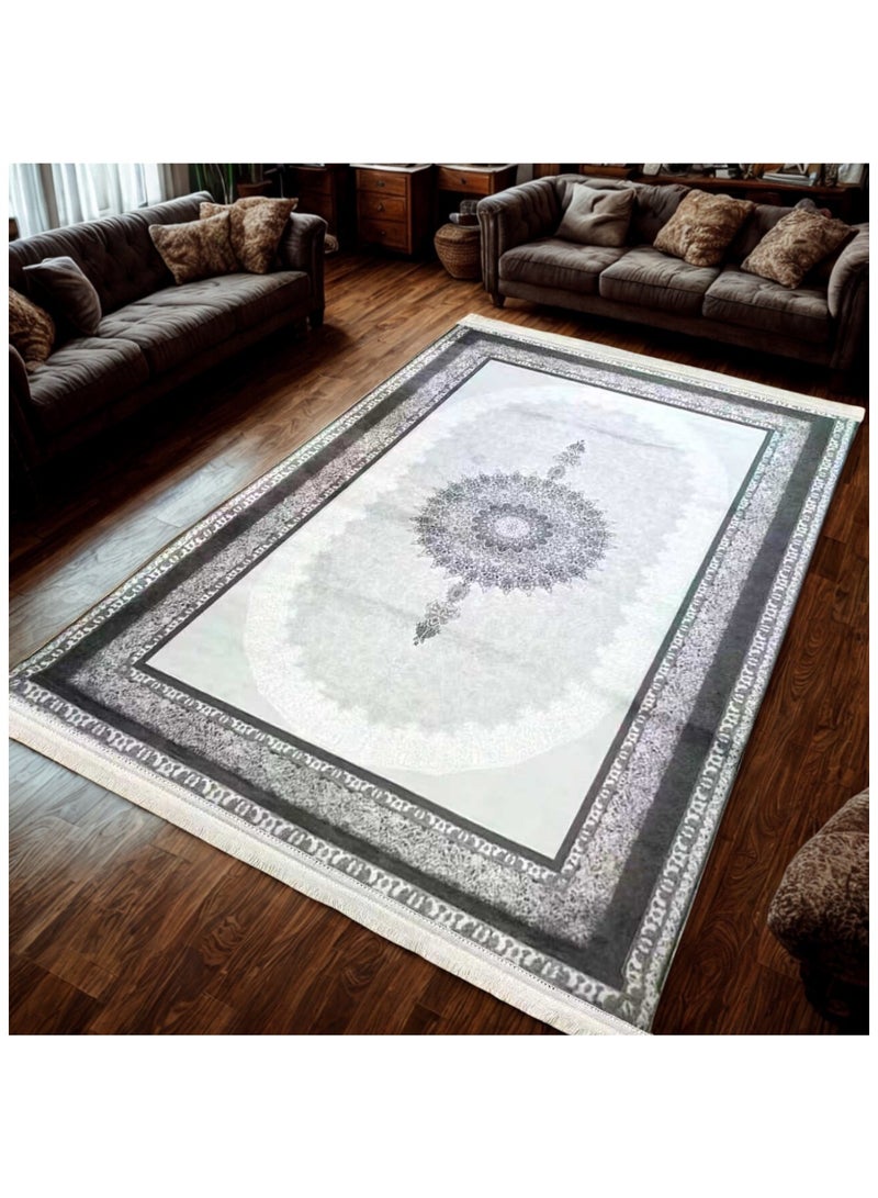 SMART HOME Large padded floor mat with a soft velvet surface and non-slip backing - Living room rug - Majlis rug - Lounge rug - Luxurious decorative rug - Elegant rug with modern patterns for living rooms and majlis - Size 300x200cm - Suitable for everyday use and entertaining - Image 4